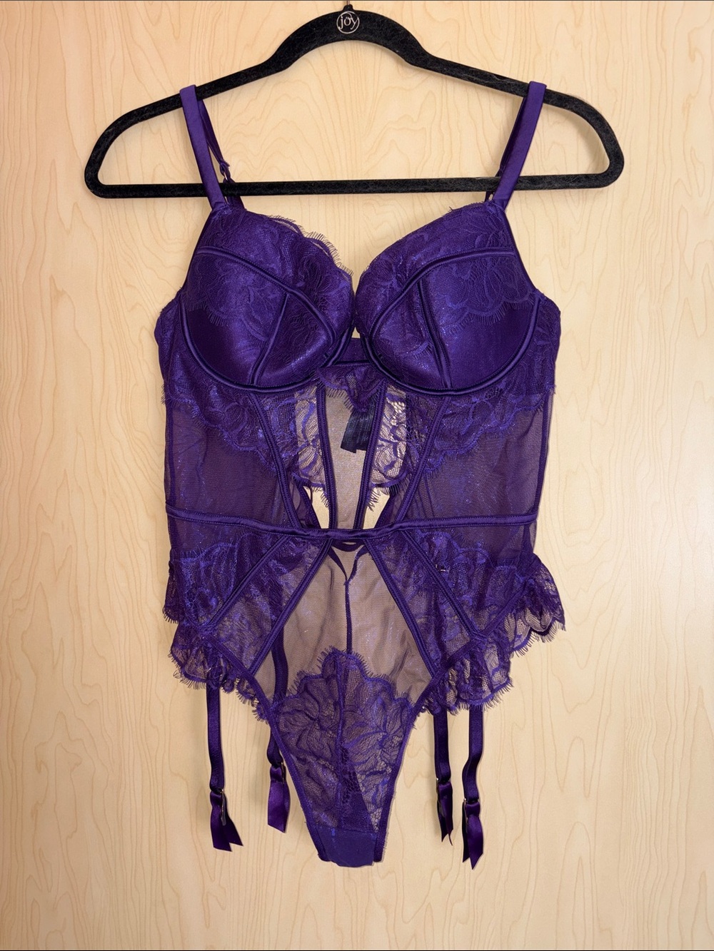 Sultry Lace Purple Bustier Teddy with Garter Straps